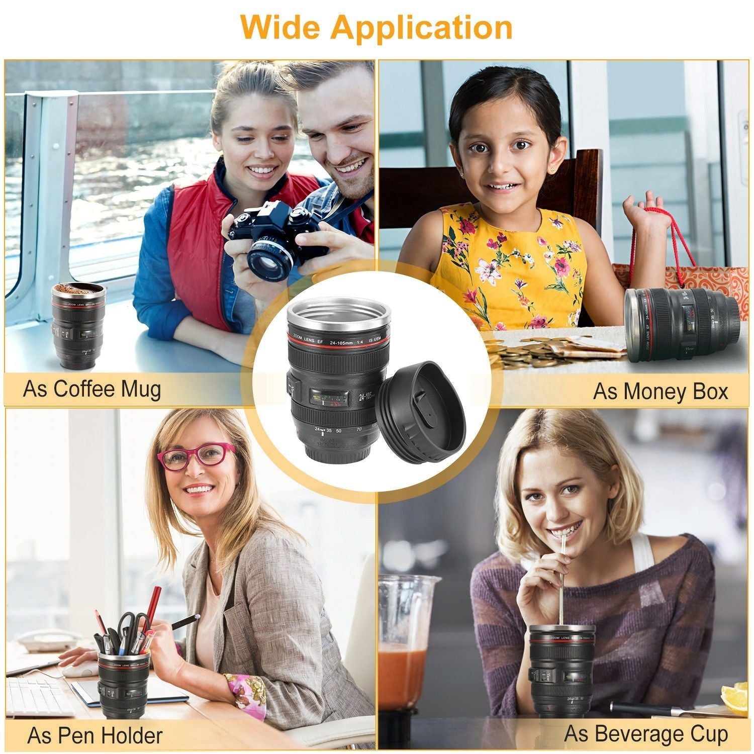 Camera Lens Coffee Mug Cup 13.6oz Food - Grade Stainless Steel Travel Photography Insulated Mug for All Ages - TJD COFFEE AND TEA