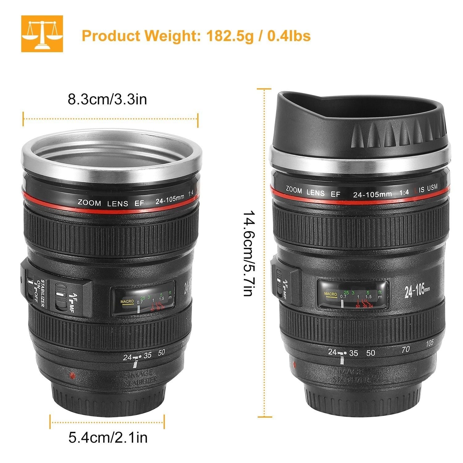 Camera Lens Coffee Mug Cup 13.6oz Food - Grade Stainless Steel Travel Photography Insulated Mug for All Ages - TJD COFFEE AND TEA