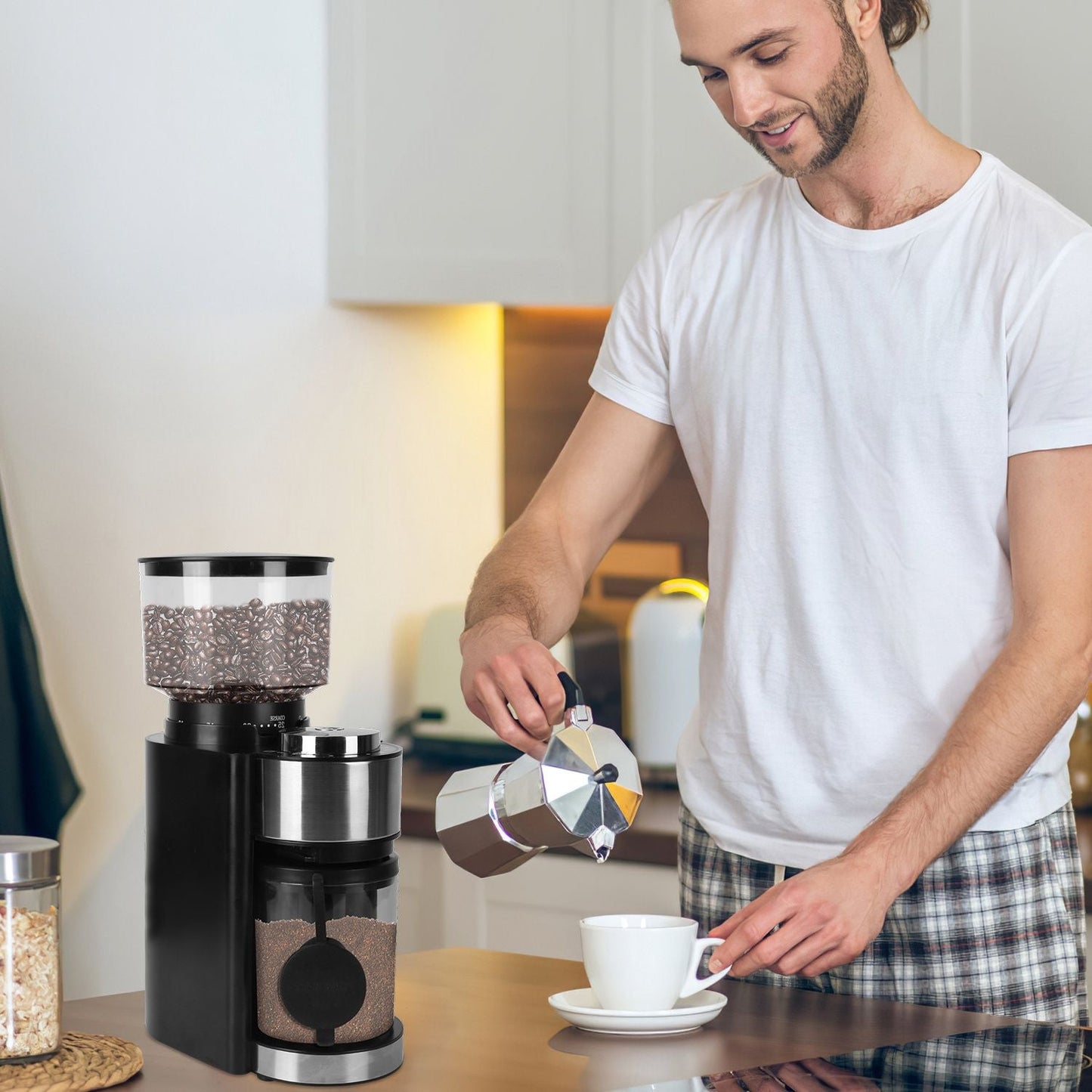 Conical Burr Coffee Grinder Electric Coffee Bean Grinder with 25 Grind Settings 12 Cups Selection for Drip/Percolator/French Press/Espresso/Cold Brew/Pour Over - TJD COFFEE AND TEA