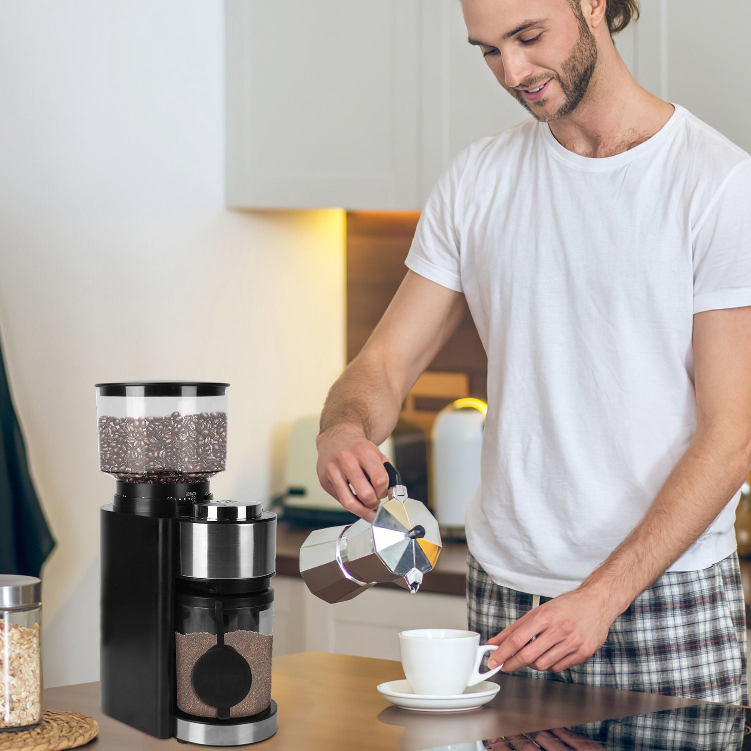 Conical Burr Coffee Grinder Electric Coffee Bean Grinder with 25 Grind Settings 12 Cups Selection for Drip/Percolator/French Press/Espresso/Cold Brew/Pour Over - TJD COFFEE AND TEA