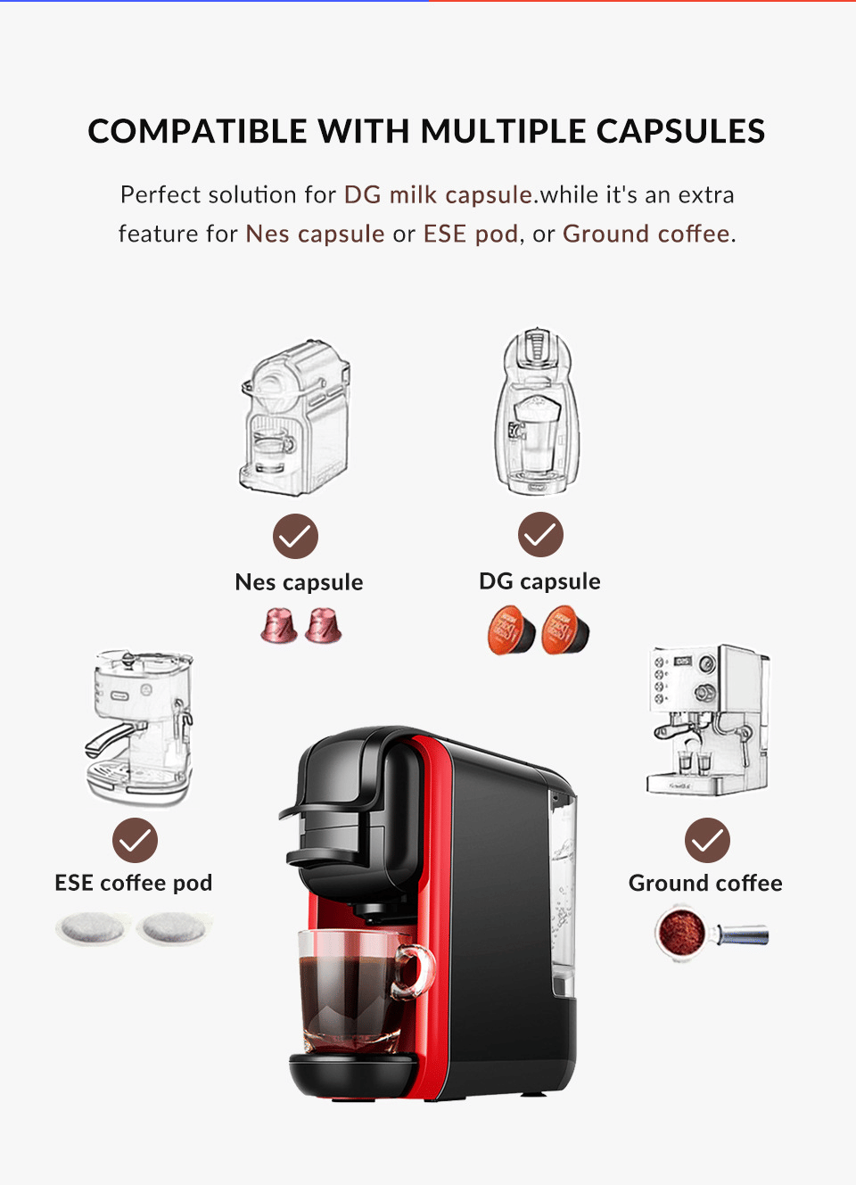 PSAC514K Multifunction Capsule Coffee Machine 4in1 Hot / cold coffee Kcup Capsule Nes Capsule DG capsule coffee powder - TJD COFFEE AND TEA