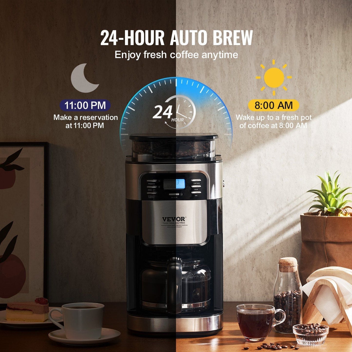 VEVOR 12 - Cup Coffee Maker Drip Coffee Machine with 24 - Hour Timer for Auto Brew - TJD COFFEE AND TEA