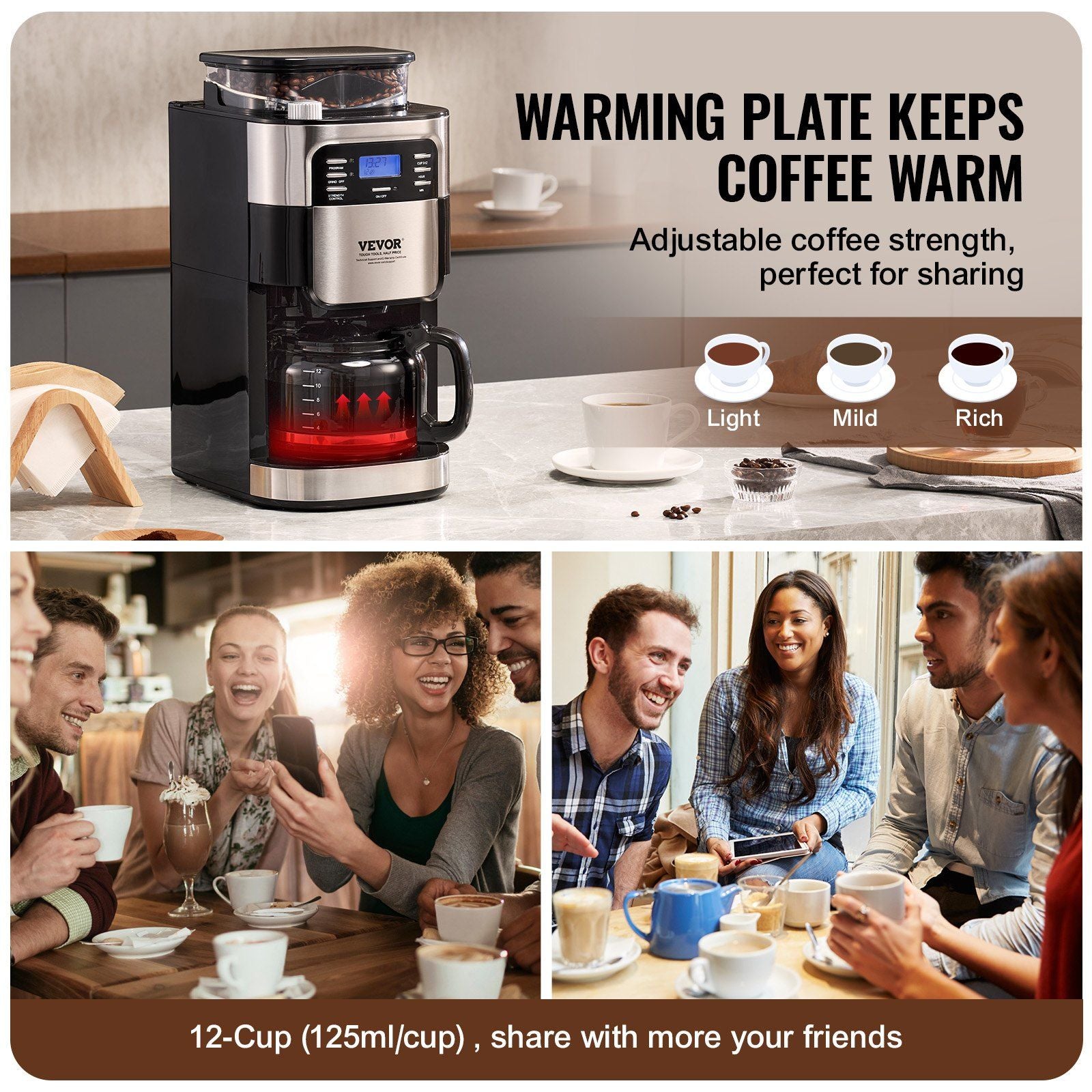 VEVOR 12 - Cup Coffee Maker Drip Coffee Machine with 24 - Hour Timer for Auto Brew - TJD COFFEE AND TEA