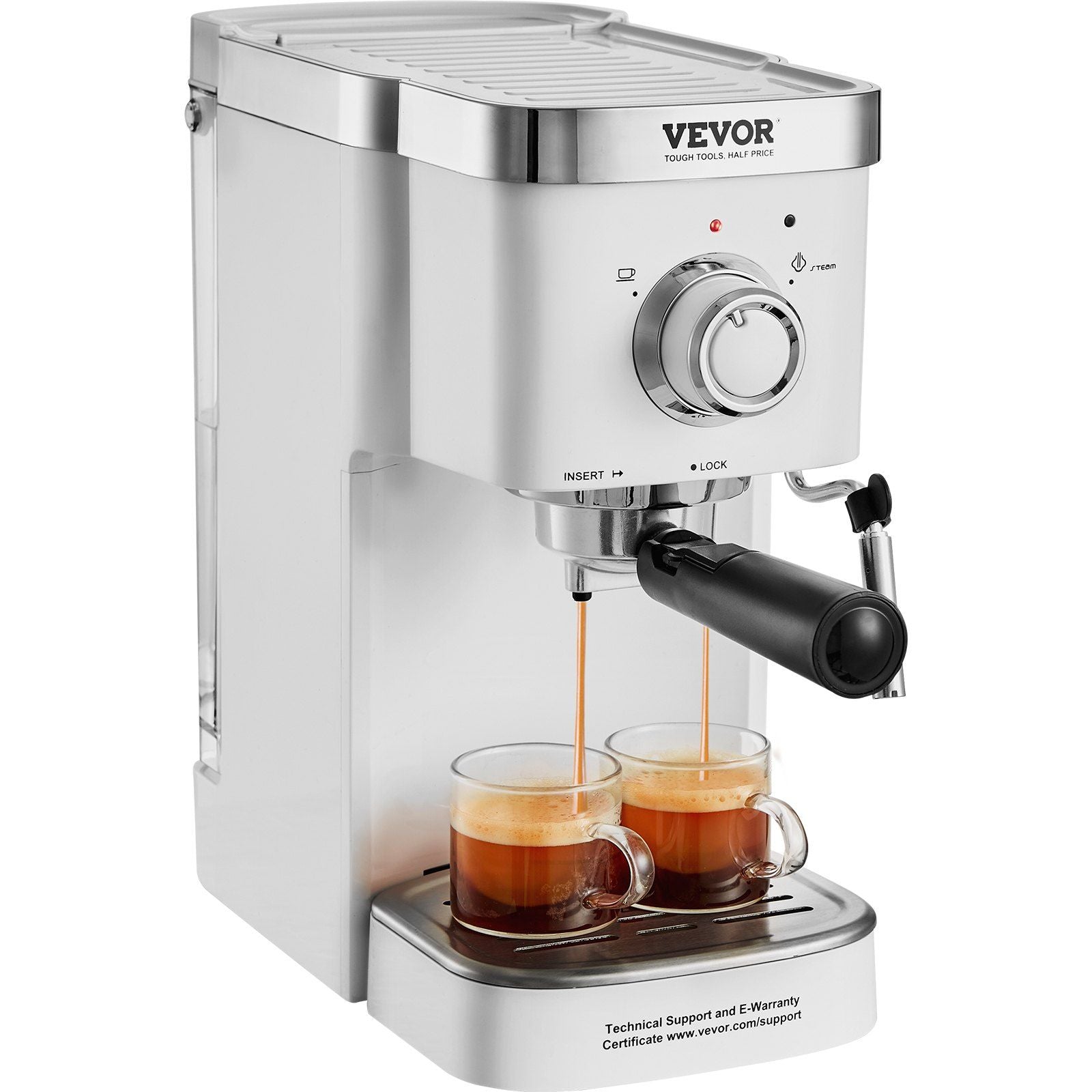 VEVOR Espresso Coffee Machine, 15Bar Semi - Automatic Espresso Maker with Milk Frother Steam Wand, Professional Cappuccino Latte Machine with High - Power Boiler & Removable Water Tank, NTC Control System - TJD COFFEE AND TEA