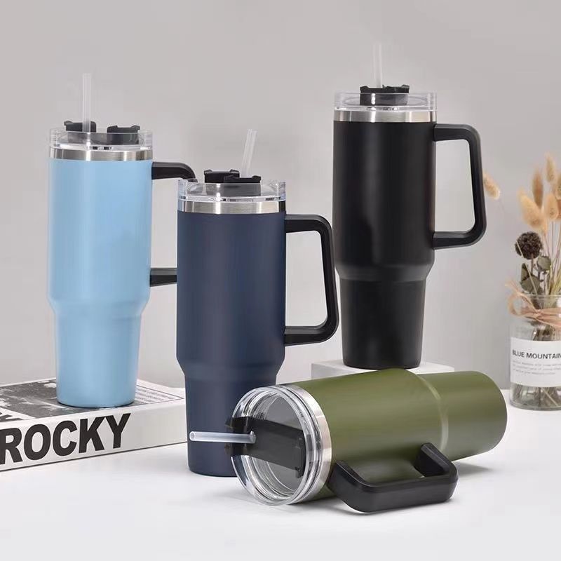 30OZ Straw Coffee Insulation Cup With Handle Portable Car Stainless Steel Water Bottle LargeCapacity Travel BPA Free Thermal Mug - TJD COFFEE AND TEA