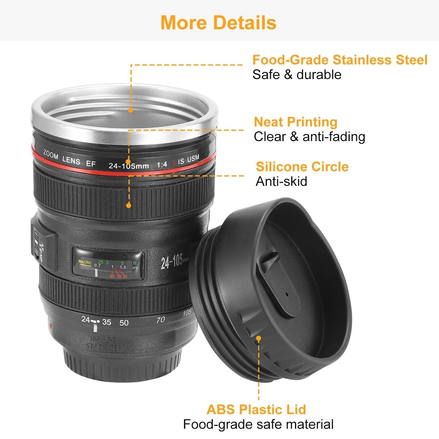 Camera Lens Coffee Mug Cup 13.6oz Food - Grade Stainless Steel Travel Photography Insulated Mug for All Ages - TJD COFFEE AND TEA