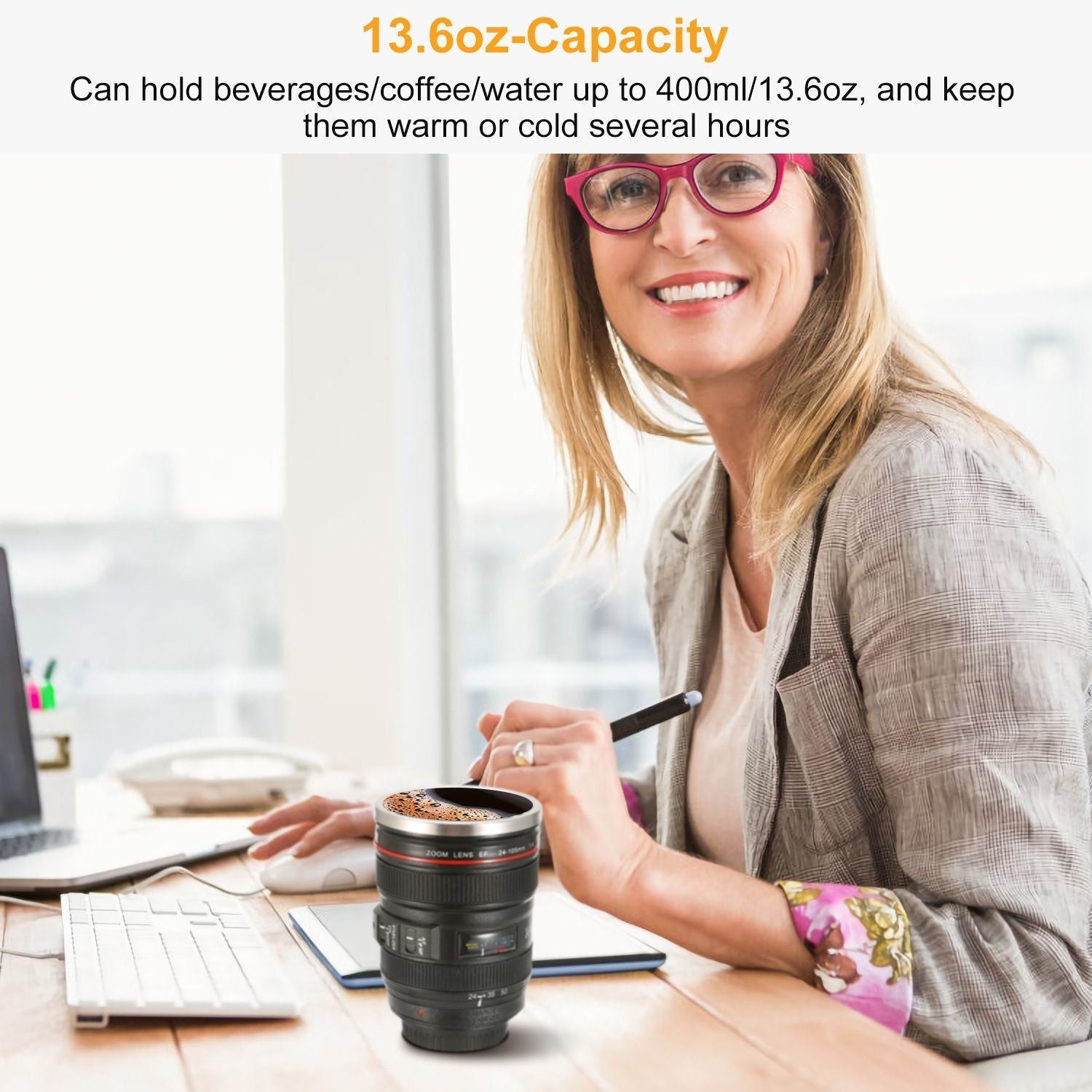 Camera Lens Coffee Mug Cup 13.6oz Food - Grade Stainless Steel Travel Photography Insulated Mug for All Ages - TJD COFFEE AND TEA