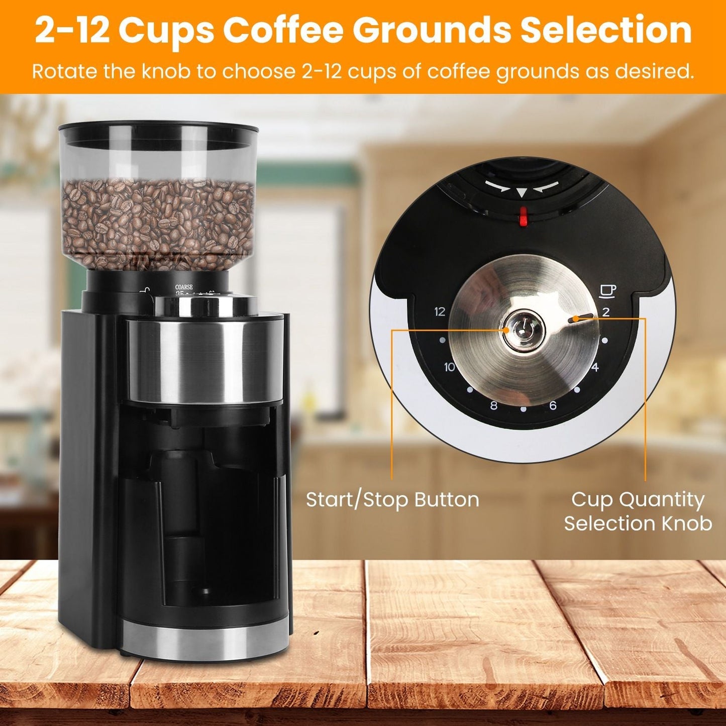 Conical Burr Coffee Grinder Electric Coffee Bean Grinder with 25 Grind Settings 12 Cups Selection for Drip/Percolator/French Press/Espresso/Cold Brew/Pour Over - TJD COFFEE AND TEA