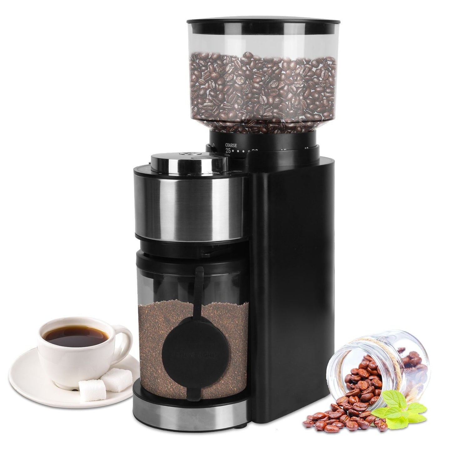 Conical Burr Coffee Grinder Electric Coffee Bean Grinder with 25 Grind Settings 12 Cups Selection for Drip/Percolator/French Press/Espresso/Cold Brew/Pour Over - TJD COFFEE AND TEA