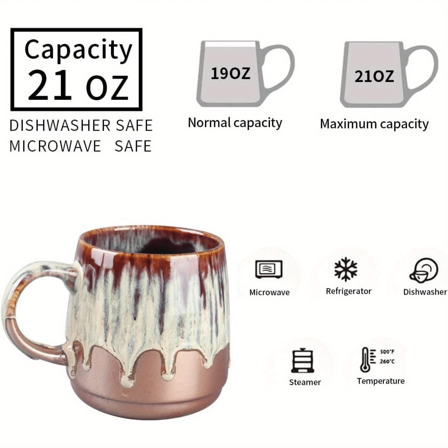 Large Ceramic Coffee Mug, 21 Oz, Gilt Beige Blue Tea Cup for Office and Home, Dishwasher and Microwave Safe - TJD COFFEE AND TEA