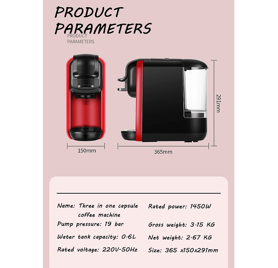 PSAC514K Multifunction Capsule Coffee Machine 4in1 Hot / cold coffee Kcup Capsule Nes Capsule DG capsule coffee powder - TJD COFFEE AND TEA