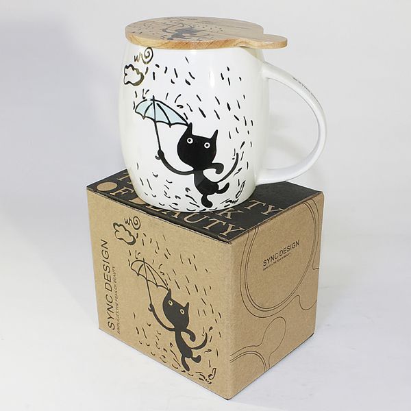 SYNC - [Kitty Rain] Coffee Mug / Wood Lid (4.2 inch height) - TJD COFFEE AND TEA