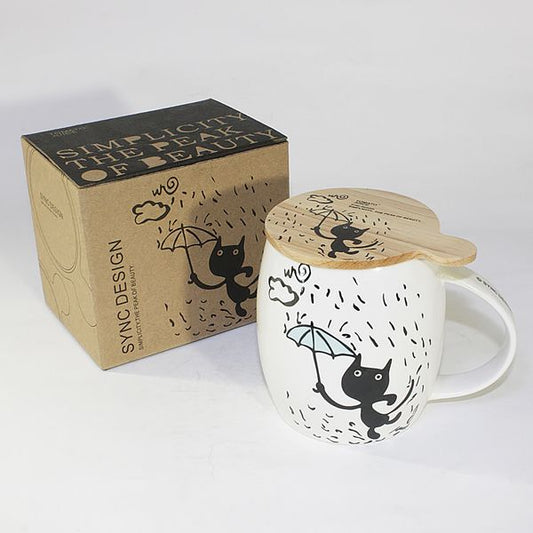 SYNC - [Kitty Rain] Coffee Mug / Wood Lid (4.2 inch height) - TJD COFFEE AND TEA