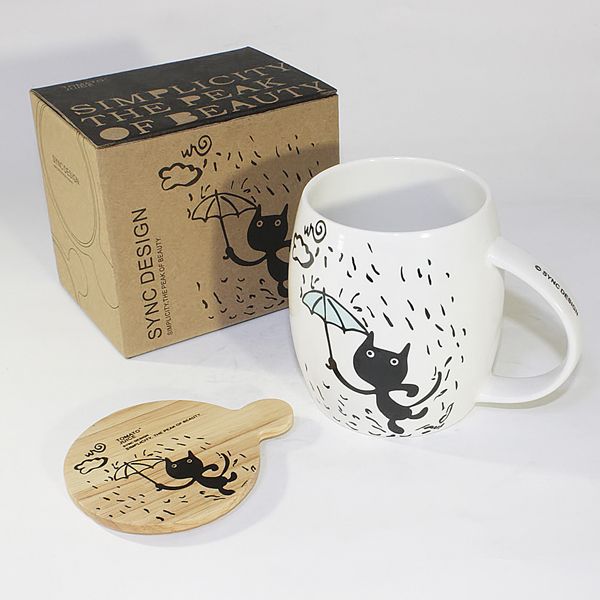 SYNC - [Kitty Rain] Coffee Mug / Wood Lid (4.2 inch height) - TJD COFFEE AND TEA